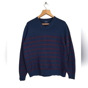 Lands End Cotton Striped Cardigan Pullover